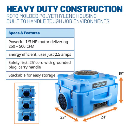 BlueDri AirShield 550 Commercial HEPA Air Scrubber
